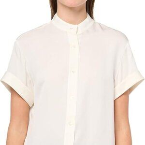 Theory Women's Cream Ivory Short Sleeve Military nehru Blouse XL 100% silk $276